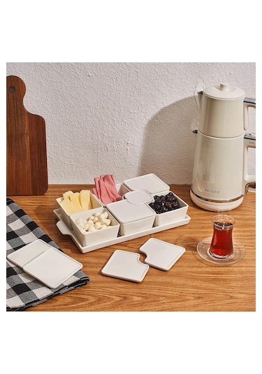 Aryıldız 15 Parça Sc Tepsili Kahvaltılık Dikdörtgen 249376 Beyaz