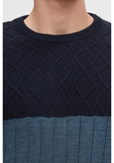 D's Damat Regular Fit Baklava Tüylenme Yapmayan Bisiklet Yaka Erkek Triko Kazak 3HC062ORTBKZK - Lacivert