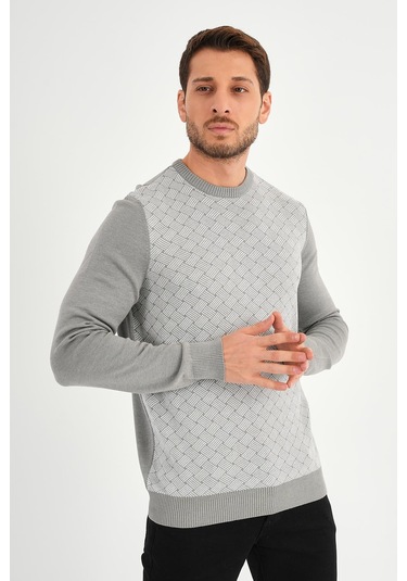 Alexander Gardi Alexandergardı Bisiklet Yaka Desenlı Regular Fit Kazak E24-eze-01 Gri