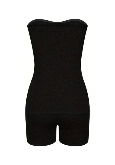 Munn Collection Kadın Iki Yanı Yırtmaçlı Straplez Bluzmini Tayt Kaşkorse Ikili Takım Siyah