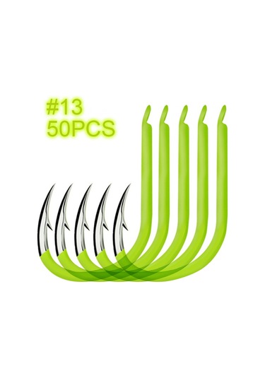 50 Adet Floresan Balıkçılık Kancalar Karbon Çelik Balıkçılık- 13