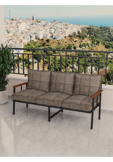 Modern Balkon, Bahçe, Cafe, Metal Koltuk, Kanepe Üçlü - Cappucino Cappuccino