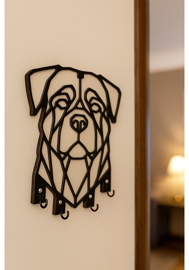 Geometrik Köpek Figürlü Duvar Tipi Anahtarlık Askılığı Siyah - Beyaz