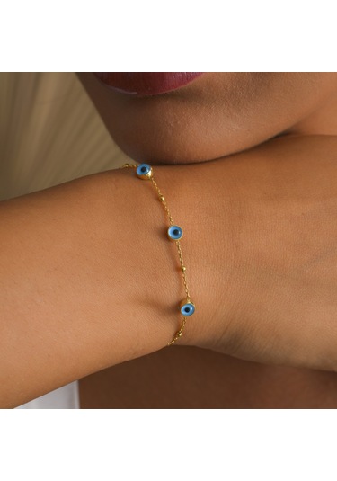 Queen Silver Jewelry 925 Ayar Gümüş Doç Nazar Bocuklu Bileklik Altın - Gümüş