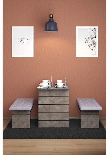 Açelya 2tabureli Döşemeli Katlanabilir Mutfak Masası