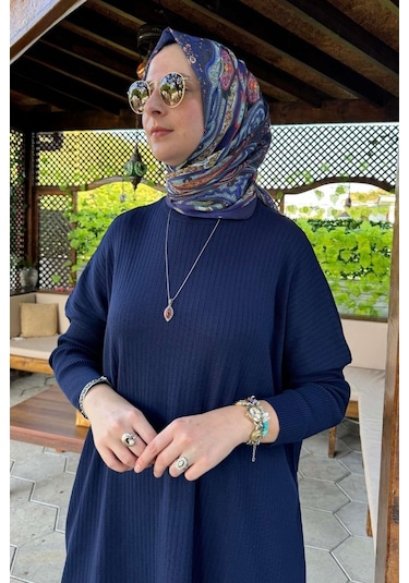 Rabia Şamlı Dora Triko Tunik Lacivert Çok Renkli