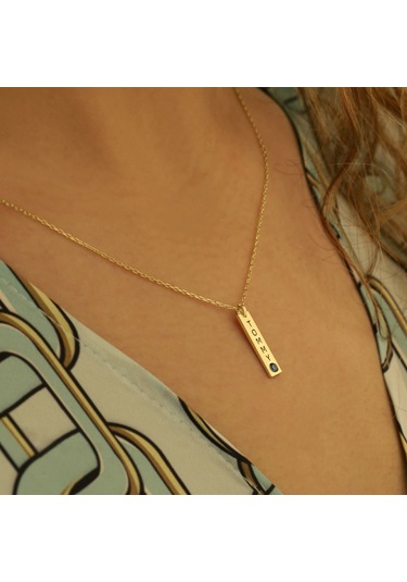 Dkmn Gümüş Isimli Doğum Taşlı Levha Kadın Gümüş Kolye