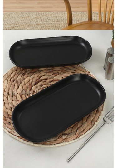 Keramika Mat Siyah Noyan Kayık Tabak 26 Cm 2 Adet
