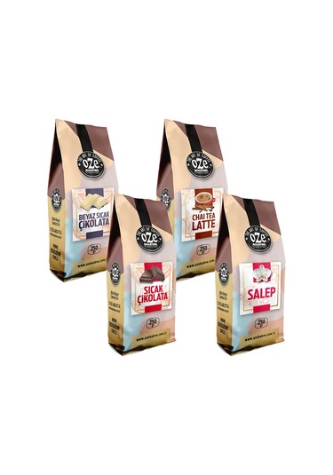 Oze Sahlep + Beyaz Sıcak Çikolata + Sıcak Çikolata + Chai Tea Latte 4 x 250 G