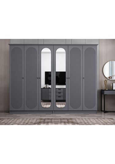 Kale 6 Kapak 2a 4ç Dolap Antrasit - Mebran Defne Ayna Antr 190cm Antrasit