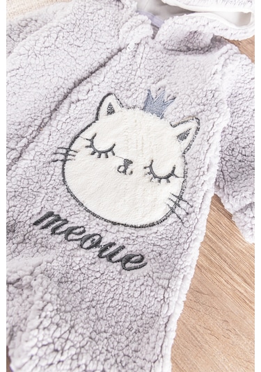Babymod Kedi Figürlü Peluş Welsoft Kız/erkek Bebek Tulum Gri