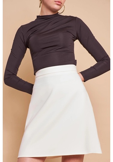 Yüksek Bel Hafif Likralı Kumaş Diz Boy Çan Etek-şampanya Şampanya