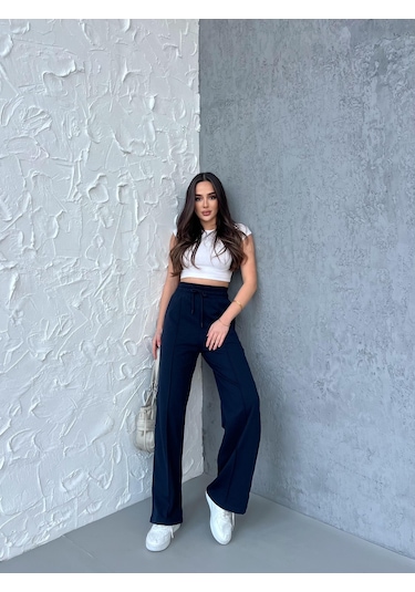 Siyah-lacivert-gri-antrasit Kadın Mevsimlik Salaş Geniş Paça Yüksek Bel 4'lü Eşofman Altı Siyah - Lacivert - Antrasit