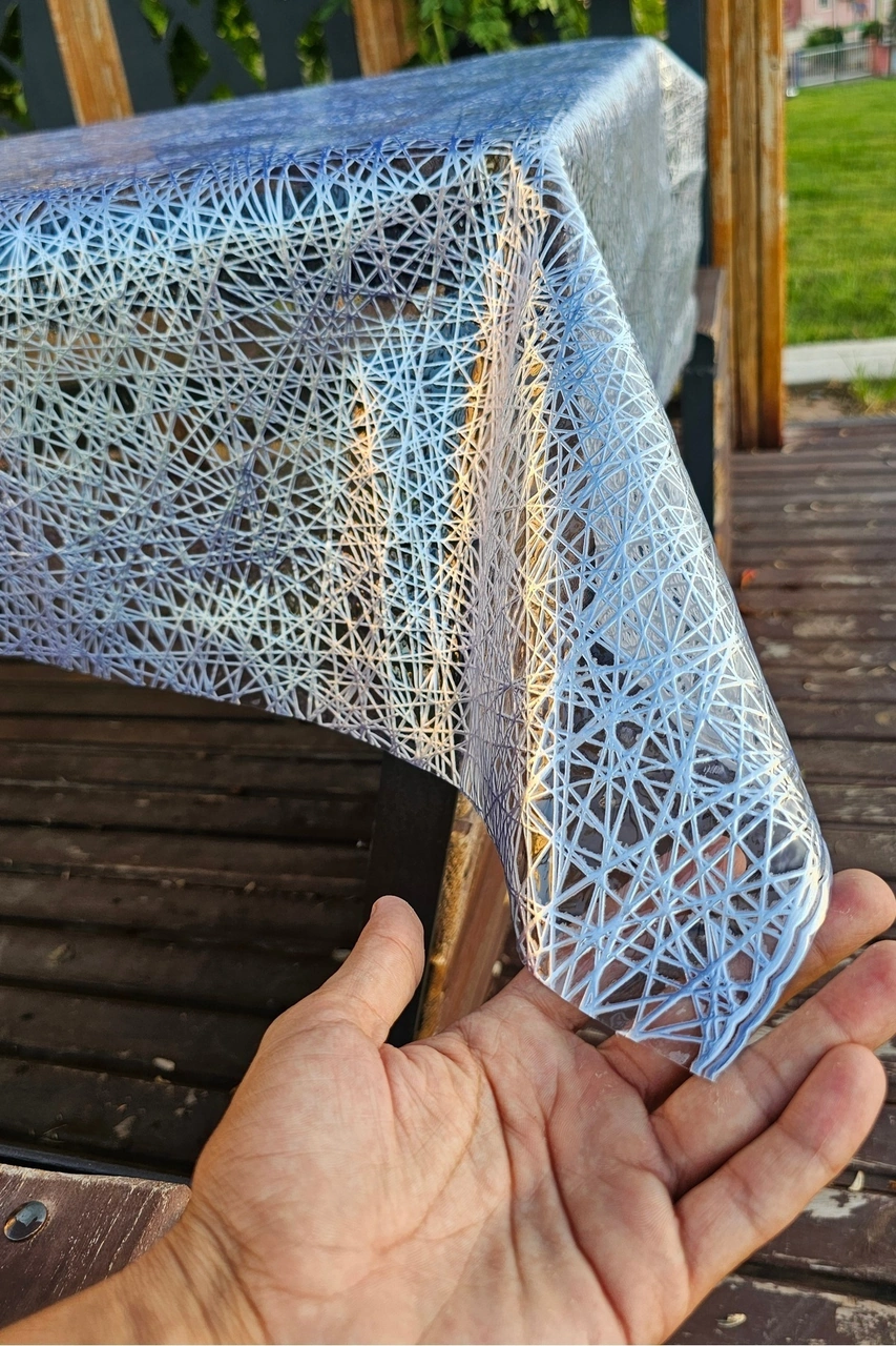 Rona Home Silinebilir Gümüş Iplik Desen Hasır Pvc Şeffaf Kaplamalı Lüks Muşamba Masa Örtüsü Sofra Bezi Hasır Gümüş