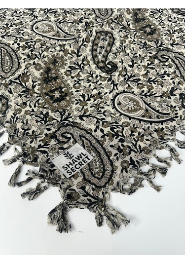 Shawl Secret Sökme Boncuklu Pamuk Yazma - 05868 Krem-vizon