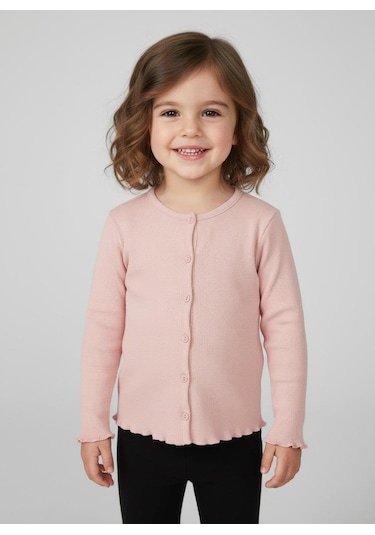 Kız Çocuk Fitilli %100 Pamuklu Düğmeli Hırka Pembe