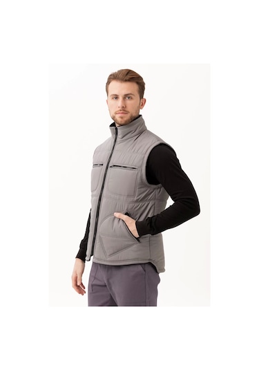 Kışlık Su Geçirmez Çok Cepli Yelek Isı Yalıtımlı Melesa İş Outdoor Suya Sıcak Tutucu Gri