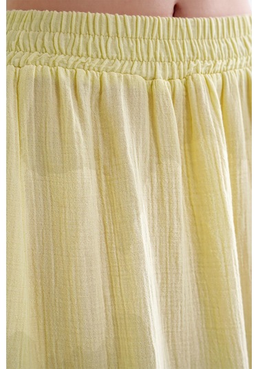 4567 Kadın Fırfırlı Uzun Müslin Etek Pastel Sarısı Pastel Sarısı