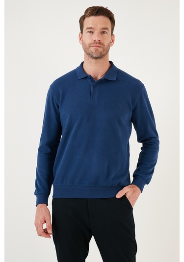 Buratti Pamuk Karışımlı Regular Fit Erkek Polo Yaka Kazak 456223 Saks