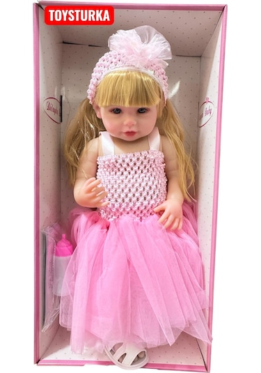 55 Cm Gerçekçi Yenidoğan Biberonlu Bebek Sesli Oyuncak Et Bebek 99455227