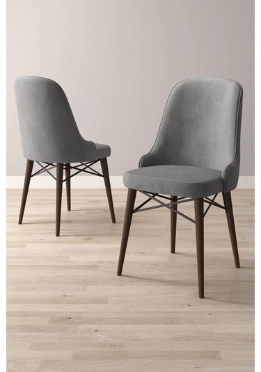 Nova Serisi, 1 Adet Gri Mutfak Sandalyesi, Ceviz Gürgen Ayak, 1. Sınıf Babyface Kumaş