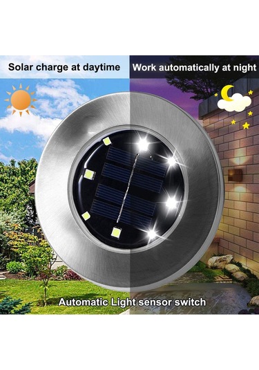 Suofeng 4'lü Paket 8 Led Güneş Enerjili Paslanmaz Çelik Toprak Içine Takılabilir Bahçe Yol Işığı - Su Geçirmez Beyaz Işık Diğer