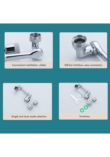 Qianfan 1080 Döner Lavabo Musluk Uzatıcı, Musluk Gümüş