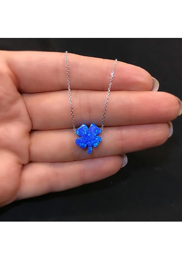 Stela Opal Yonca Gümüş Kolye Mavi