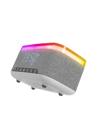Mikado MD-W8 1200mAh 10W Gri Bluetooth-Usb-Kablosuz Şarj RGB-Gece Lambası Özellikli Alarmlı Saat Speaker