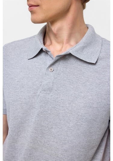 Gri Regular Armürlü Polo Yaka Tişört-37213 Gri