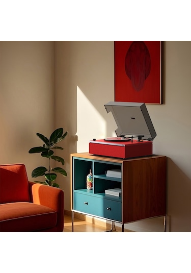 Hym s Lumi-s Kırmızı Dahili Bluetooth Hoparlörlü Retro Pikap Plakçalar