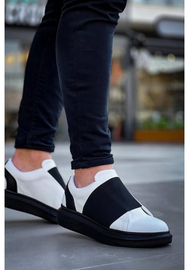 Kb-040 Kuback Beyaz Cilt Siyah Yüksek Taban Lastikli Günlük Erkek Ayakkabı Beyaz2