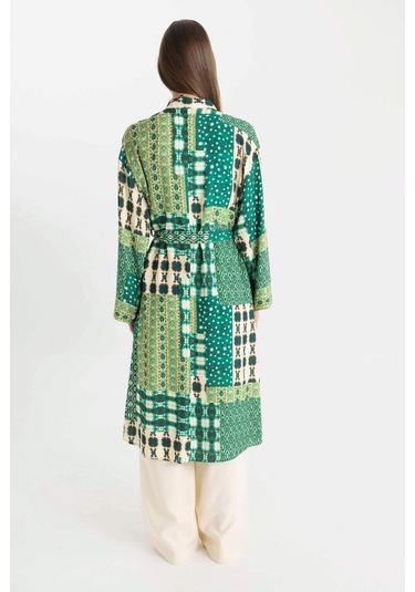 Defacto Relax Fit Desenli Uzun Viskon Kimono C9688AX24SMKH461 Haki