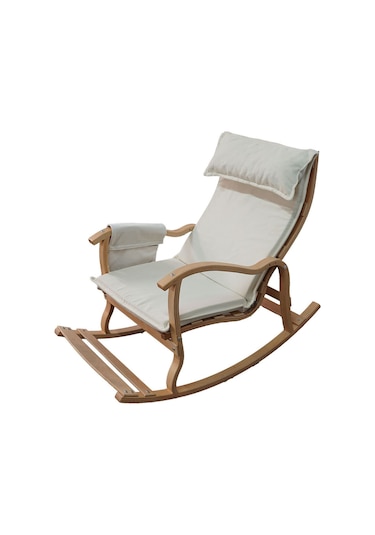 Enda Home Verona Minderli Ahşap Sallanan Sandalye Doğal Ahşap Gürgen Dinlenme Koltuğu Krem