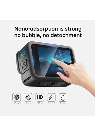 Gopro Hero13 Siyah Puluz 3'ü 1 Arada Lens Ve Ön Arka Ekran 9h 2.5d Temperli Cam Filmi Şeffaf İçin