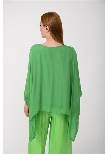 İtalyan Yarasa Kol İpek Bluz-8869 Yeşil
