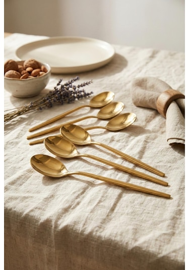 6'lı Lüks Gold Paslanmaz Çelik Yemek Kaşığı Seti 21 Cm Gold