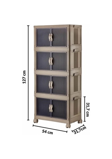 Piev Emayhome Çok Amaçlı Kapaklı İstiflenebilir Organizer Dolap 4 Lü Cappuccino