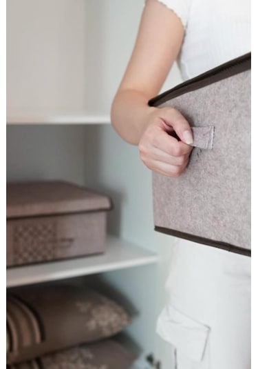 Flosoft Keçe Kapaklı Baza Hurcu, Çok Amaçlı Düzenleyici Organizer Kapaklı Kutu 50x40x19 Cm 001