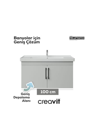 Creavit D20 100 Cm Kapaklı Lavabo Dolabı Beyaz Melamin Kapak Beyaz