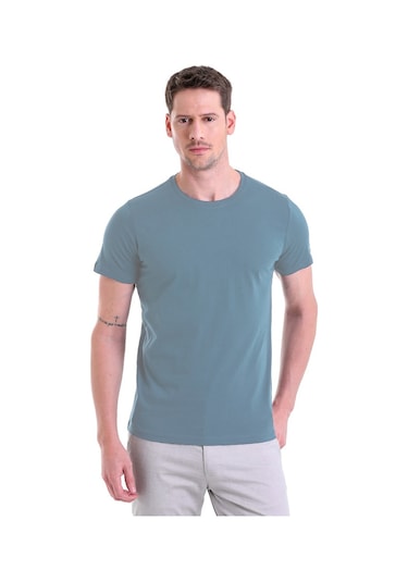 Hatemoğlu Regular Fit Pamuk Bisiklet Yaka Düz Erkek Tişört İndigo