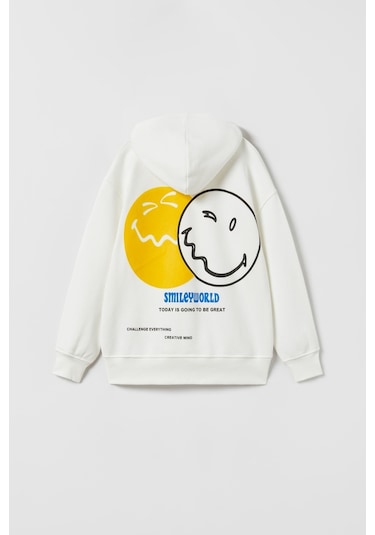 Unisex Çocuk Siyah Beyaz Renk Alt Üst Eşofman Takımı Emoji Detaylı Siyah - Beyaz