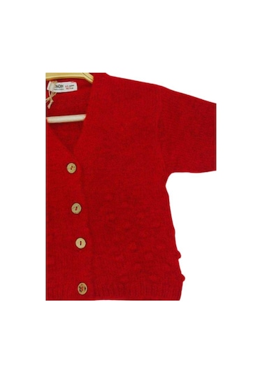 Kız Bebek Kırmızı Düğmeli Hırka-13685 Kırmızı