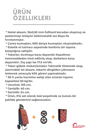 Pazar Arabası Plus Avantajlı 3' Lü Set Pazar Arabası + Yedek Tekeri + Yedek Çantası. Kırmızı