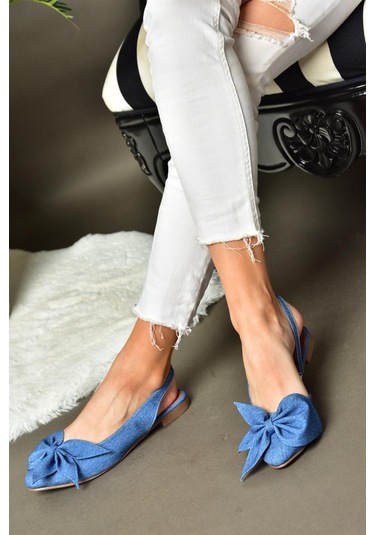 Fox Shoes H726809004 Lacivert Kot Kumaş Kadın Babet Lacivert