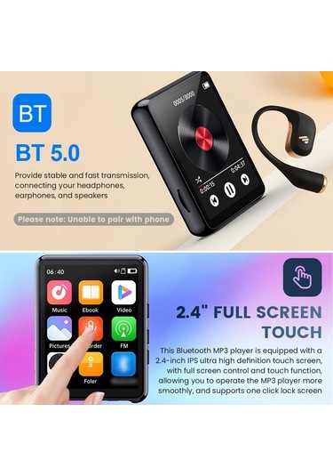 Flybuy Taşınabilir Dokunmatik Mp3 Çalar: Bluetooth 5.0, Yüksek Kalite Ses, Fm Radyo, 112 Karakter, Pratik Kullanım