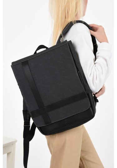 Kadın Sırt Çantası 35 22 Cm Kanvas Kumaş Laptop Bölmeli Business Sırt Çantası Okul Çantası Mega Bag Siyah