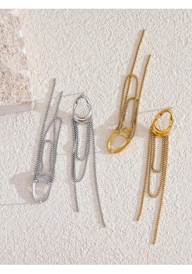 Novahub Kadınlar İçin Gümüş 316l Paslanmaz Çelik Geometrik Püskül Zincir Dangle Küpe Mizaç Popüler Takı Hediye Gümüş