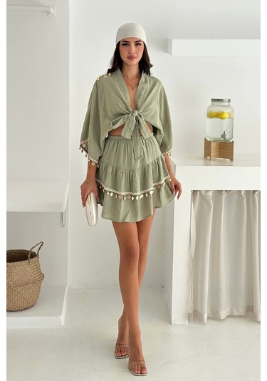 Deniz Kabuğu Aksesuarlı Takım Haki Haki