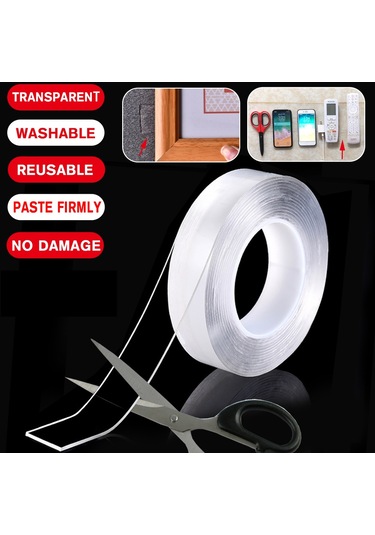 2mm 1m Çift Taraflı Tutma Bandı Traceless Yıkanabilir Yapışkan Bant Nano Pu Jel